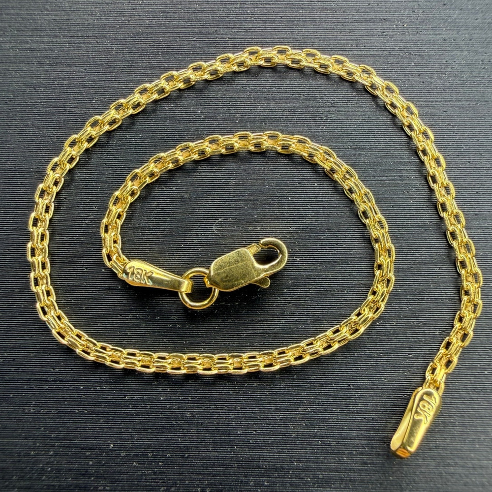 Solid 18k Italian Yellow Gold Bizmark Bracelet 6.5" Long 2mm Wide Lobster Clasp